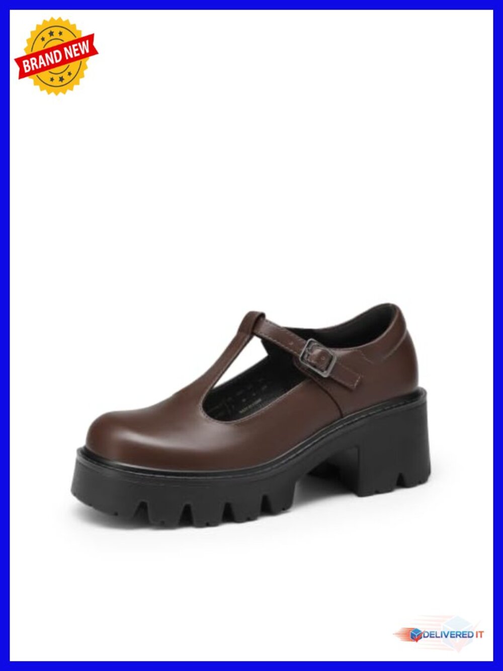 Women's T-Strap Mary Jane Shoes Low Platform Chunky Block Heels Closed Toe Work